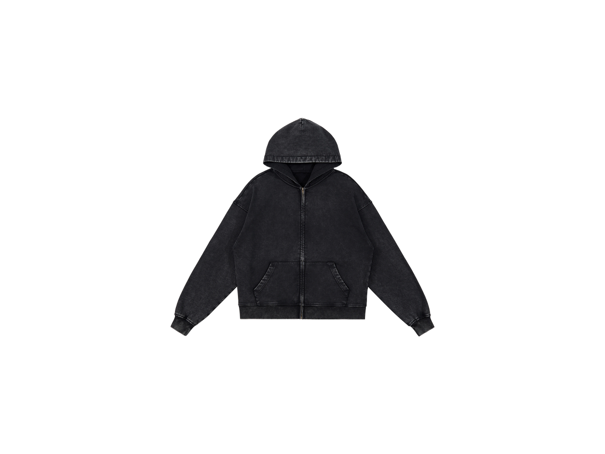 440GSM Unisex Snow Wash Full-zip Hoodie