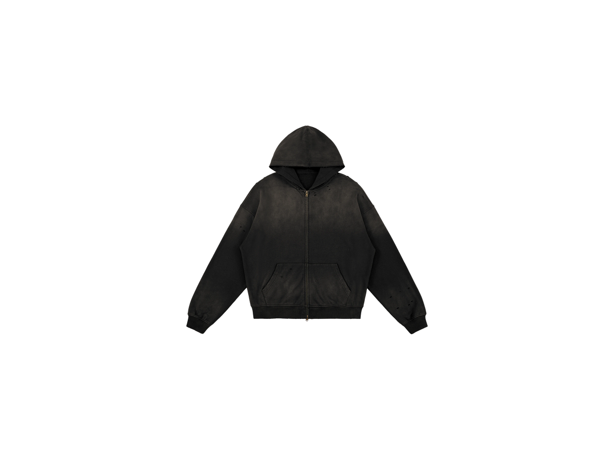 440GSM Unisex Sun Faded Distressed Full-zip Hoodie